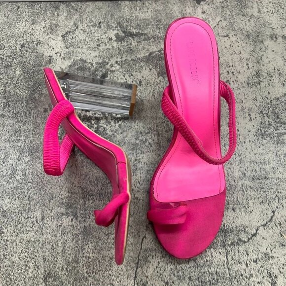 Cape Ribbon Hot Pink Sandal Transparent Heels Womens Size 10M - Picture 1 of 12